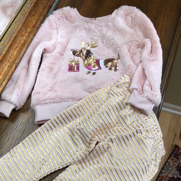 New Btween 2 piece matching holiday outfit with sequins & dog w/pkg design. 24M - Picture 3 of 8